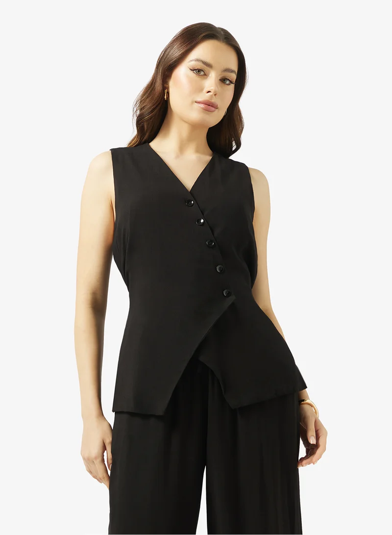 Ginger  Button Up Assymetric Vest & Straight Fit Pant Coord Set for Women | Best Price UAE